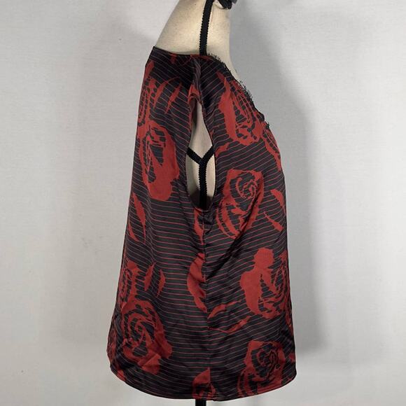 Halogen Burgundy Rosette Stripe Lace Trim Sleeveless Blouse Women's Size Small - Picture 5 of 8